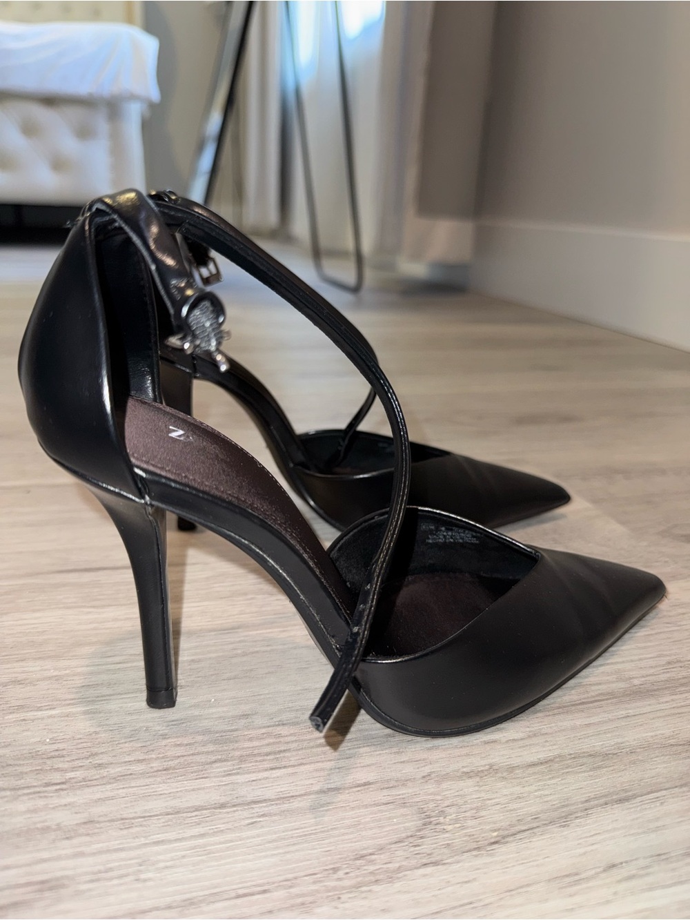 Zara Black Pointed Ankle-Strap Heels - Picture 2 of 6